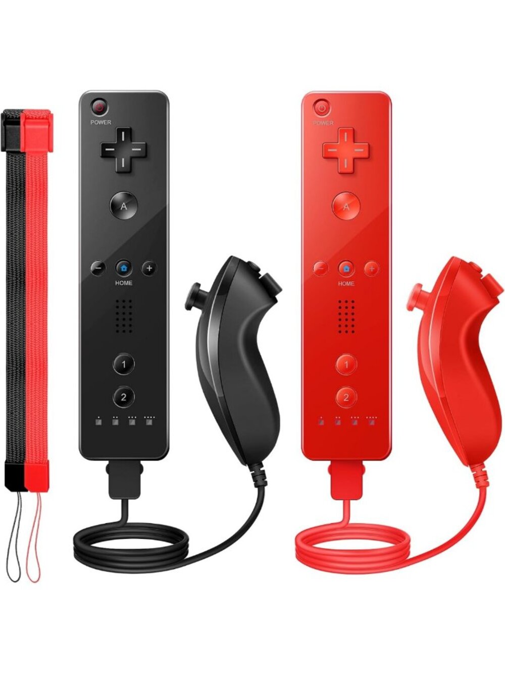 Wii Remote & Nunchuck Controller Set with Silicone Case & Wrist Strap